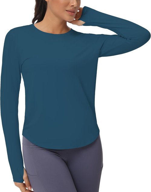 Gym People Women's Long Sleeve Workout Shirt - Athletic Crewneck Hiking Top with Thumb Hole