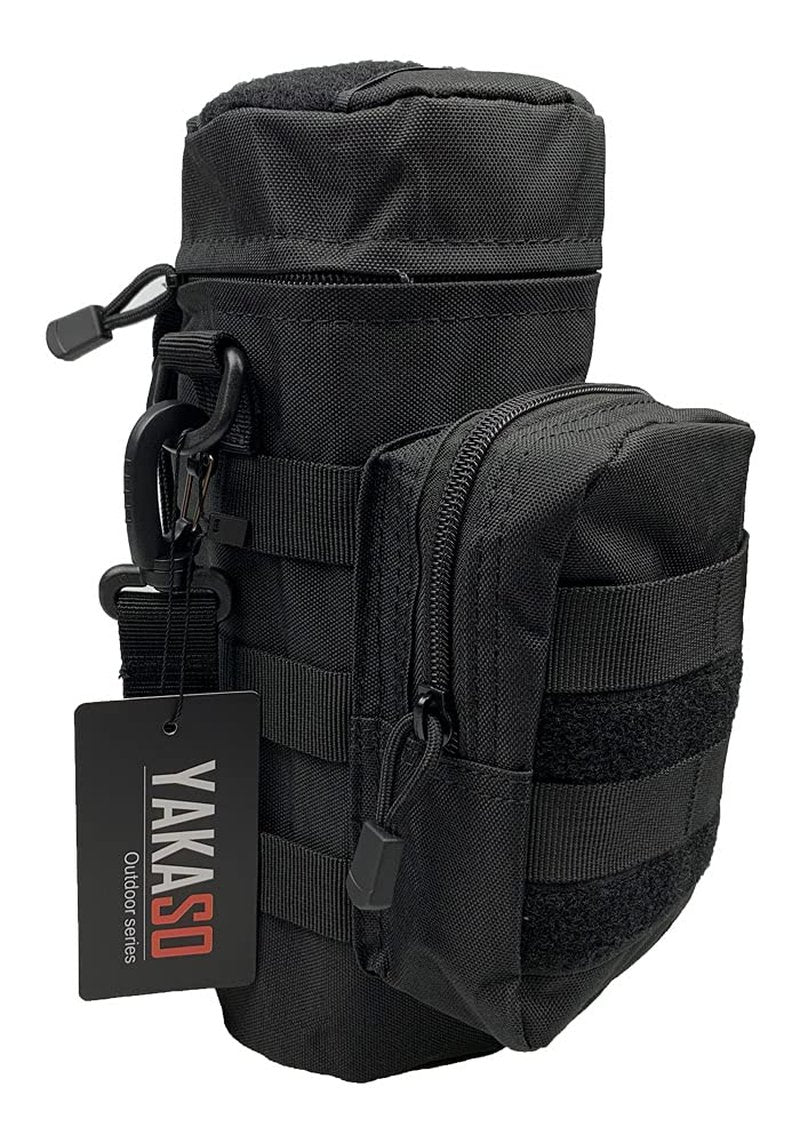 YAKASO Tactical Molle Water Bottle Holder Pouch Hydration Carrier Bag Tactical EDC Water Bottle Carrier with Detachable Shoulder Strap for Hiking Camping Outdoor Sport Travel
