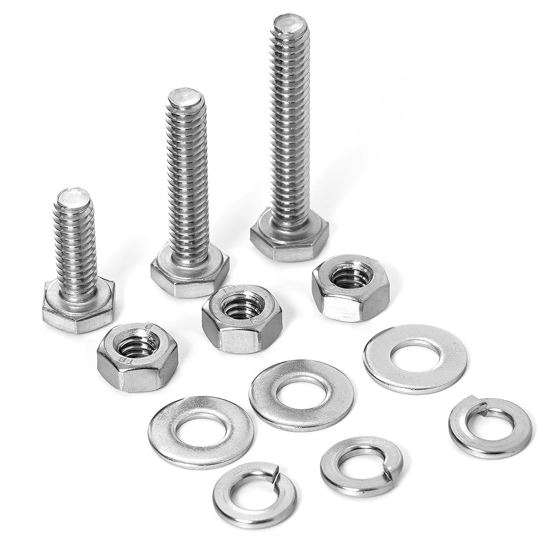 280PCs 1/4-20 Hex Bolts Screws Hex Nuts Flat Washers Lock Washer Kit, Stainless Steel 304, Fully Threaded Hex Bolt 1/4-20 x 1/2" 3/4" 1" 1-1/4" 1-1/2" 1-3/4" 2" Length