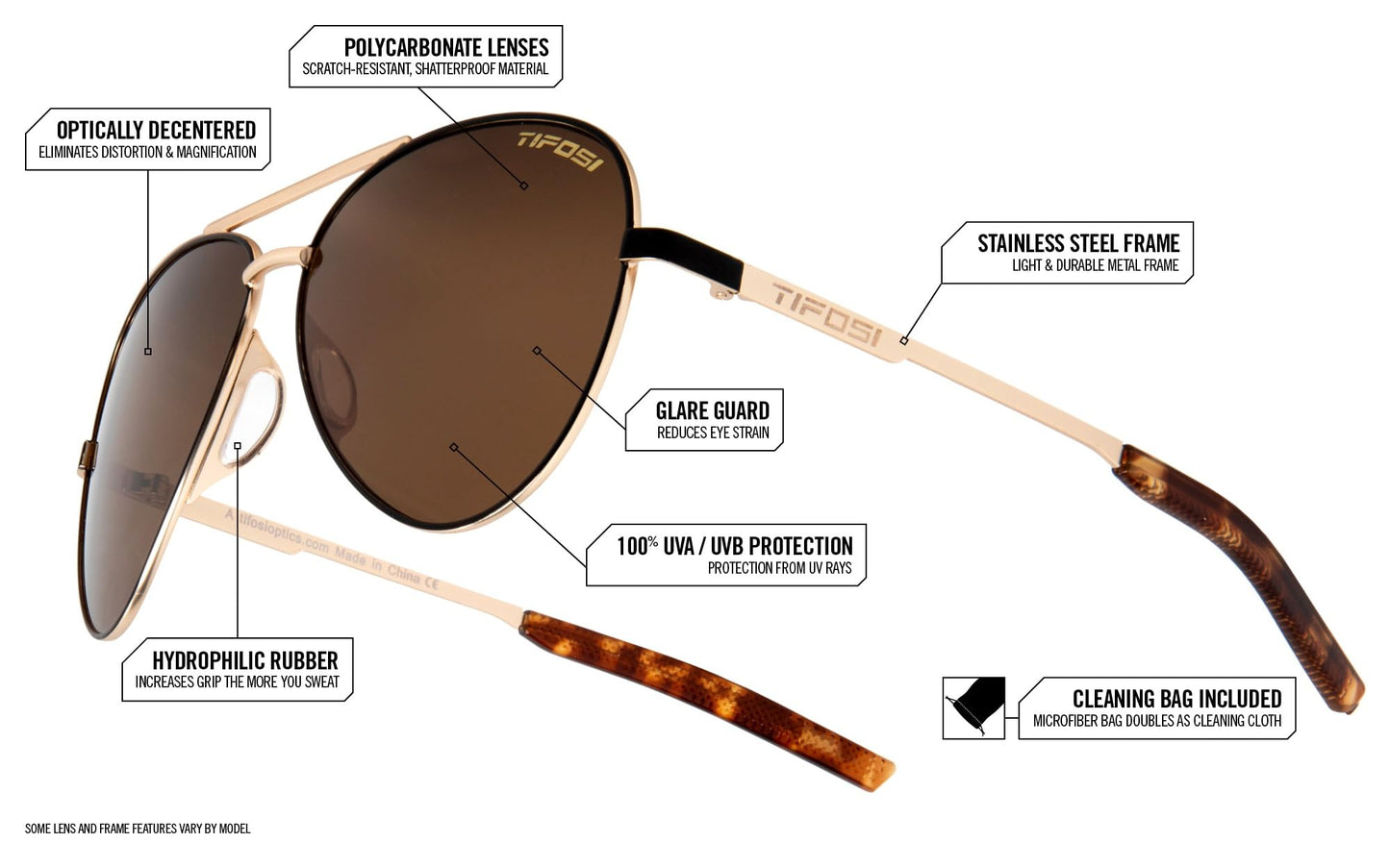 Tifosi Optics Shwae Aviator Sunglasses (Gold, Smoke Bright Blue)
