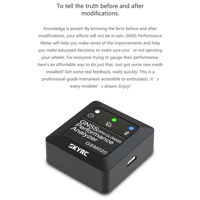 SKYRC GNSS Performance Analyzer RC GPS+GLONASS Speedometer, Bluetooth Enabled Race Data Logger and Speed Tracker for RC Cars and Planes. GSM020 SK-500023