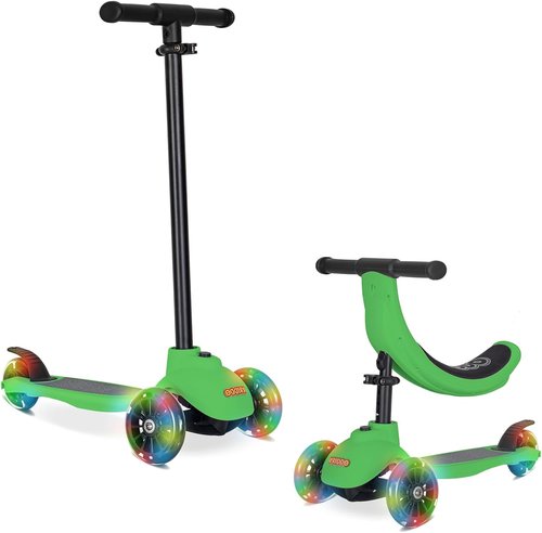 KRIDDO 3-in-1 Kids Scooter - Adjustable Height, Lighted Wheels & Wide Board | Ages 1-5, Indoor/Outdoor Use