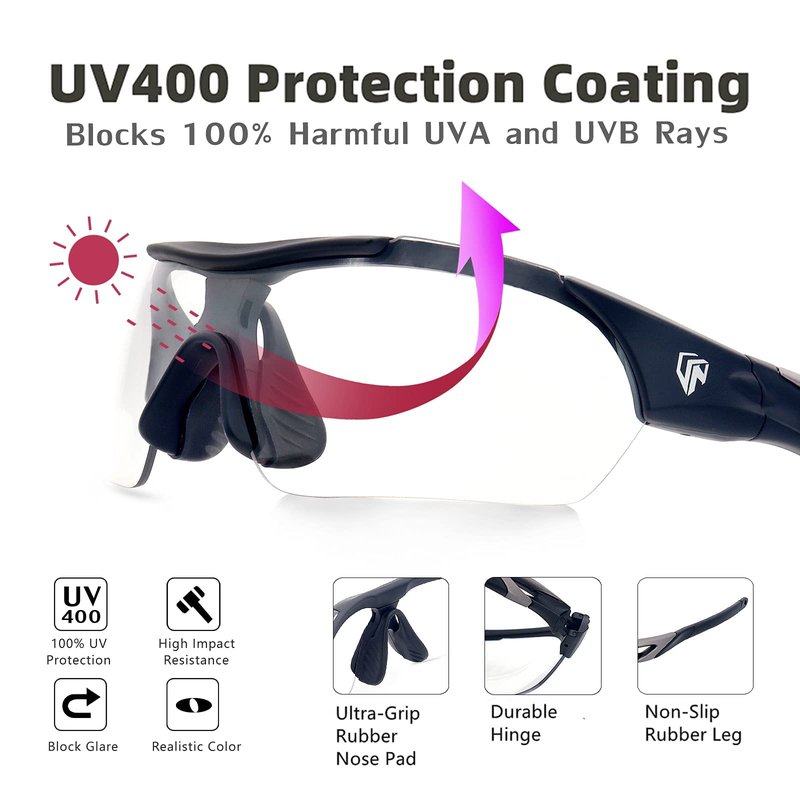UKNOW Photochromic Sunglasses for Men Women, Transition Glasses with Night Vision Lens, Sports Sunglasses for Cycling Driving