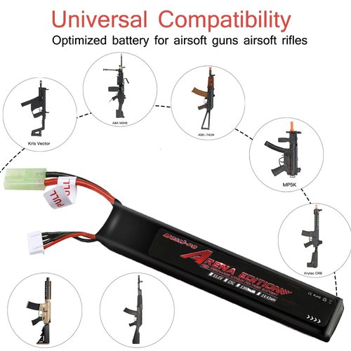BosLi-Po Airsoft Battery 11.1V LiPo Rechargeable High Power 1300mAh 3S 25C Airsoft Batteries with Mini Tamiya Connector for Airsoft Guns