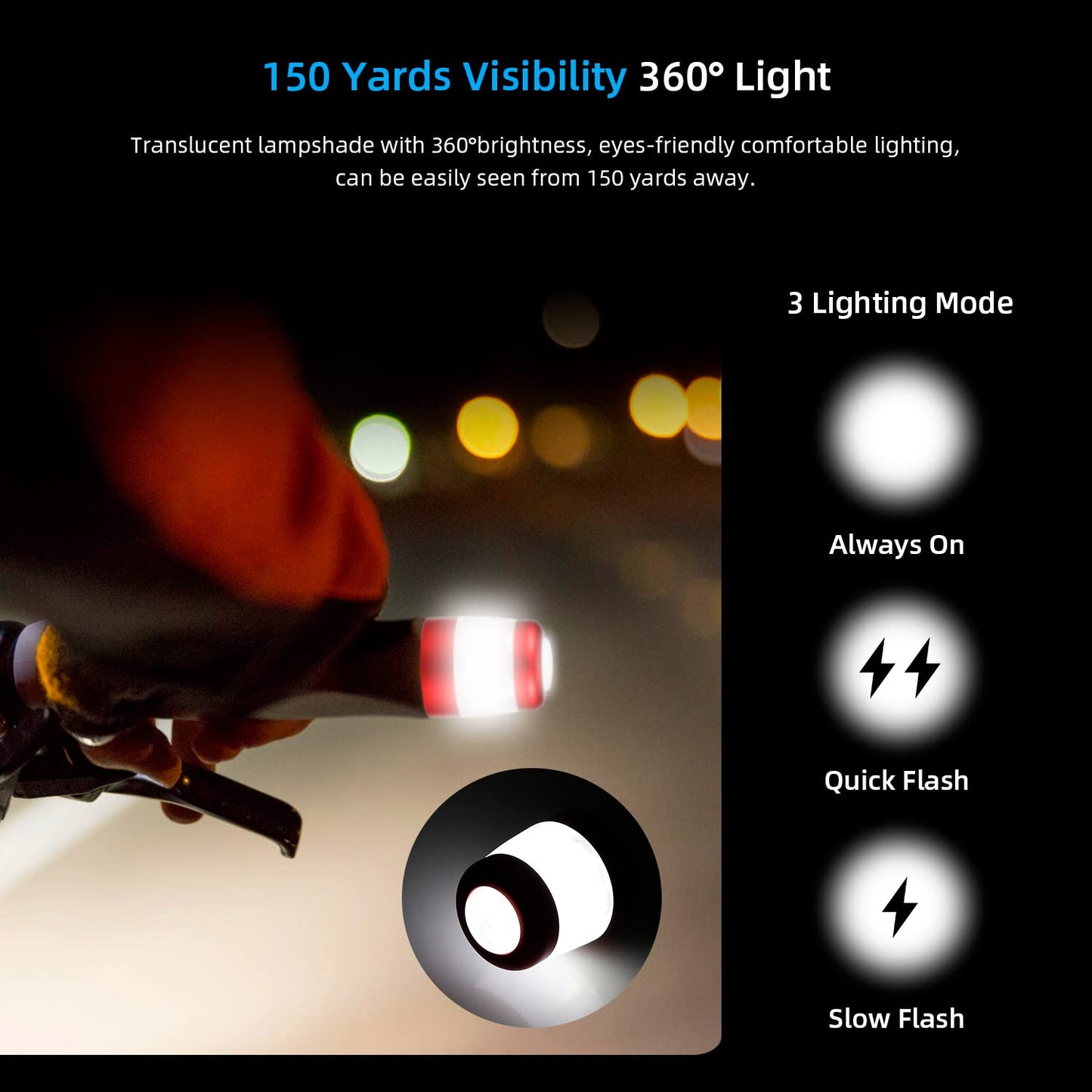 ulip Handlebar Grip Light Turning Signals for Bicycle Turn Signals for E-Scooters USB Rechargeable Indicator Lamp Smart Safety Warning Lights 3 Light Modes Red White