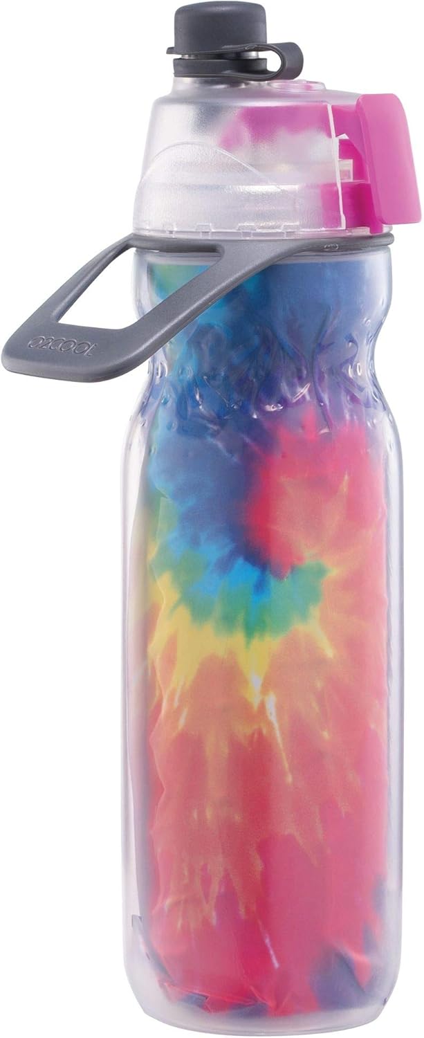 O2COOL 20 oz Mist 'N Sip Water Bottle - 2-in-1 Misting & Sipping Function, No Leak Spout | Tie Dye/Celestial Purple
