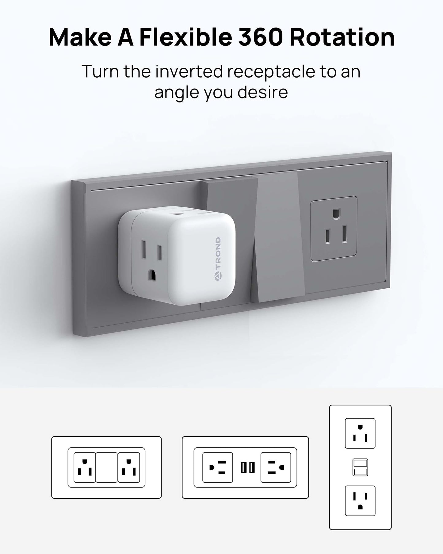 TROND Multi Plug Wall Outlet 2 Pack, 3 Way Outlet Adapter with 360 Rotating Plug, Cruise Ship Essentials, Small Wall Extender for Bathroom, Kitchen, Home, Office, Dorm
