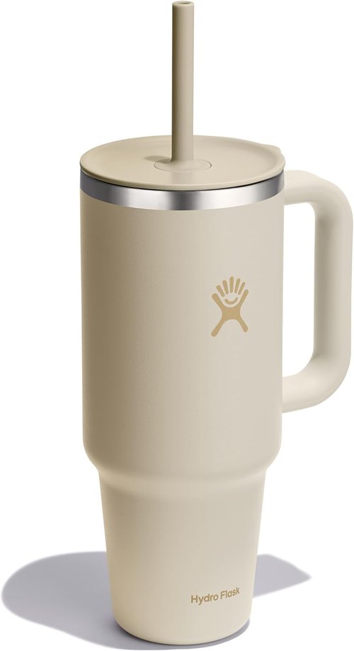 Hydro Flask 40 Oz Travel Tumbler - Insulated Stainless Steel with Handle, Lid & Straw in Coconut Cream