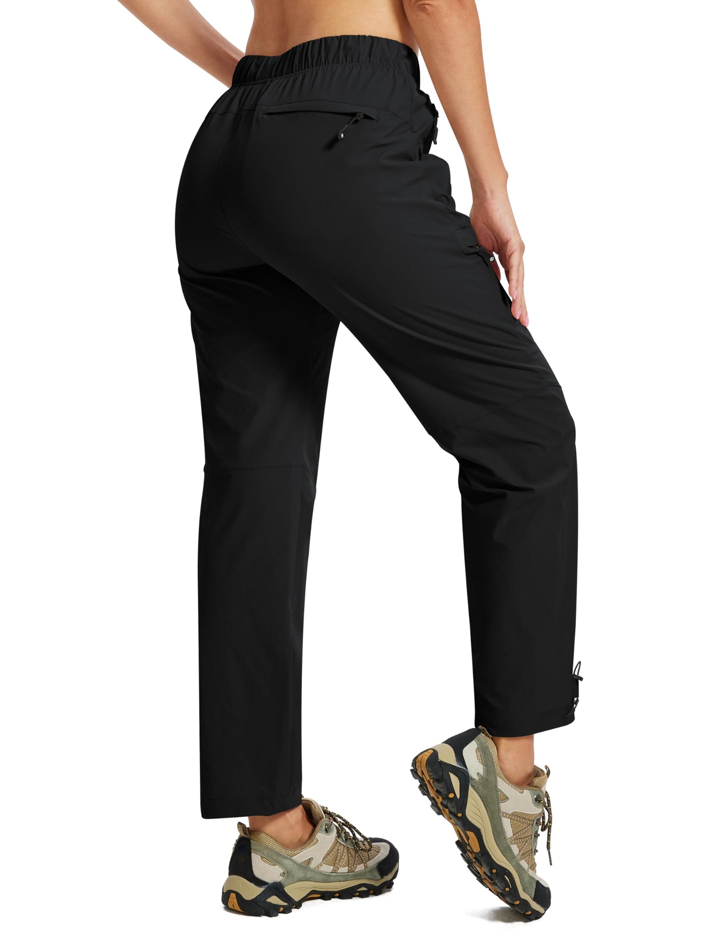 MoFiz Hiking Cargo Pants Womens Waterproof Lightweight Quick Dry Cargo Hiking Joggers Travel Outdoor Work Trip Stretchy with Zipper Pockets Black L