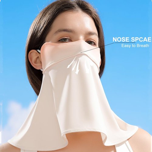 WRELS UPF 50+ Unisex Breathable Cooling Face Cover Sun UV Protection Earloop Neck Gaiter Scarf for Summer Outdoor Activities (Beige+Skin)
