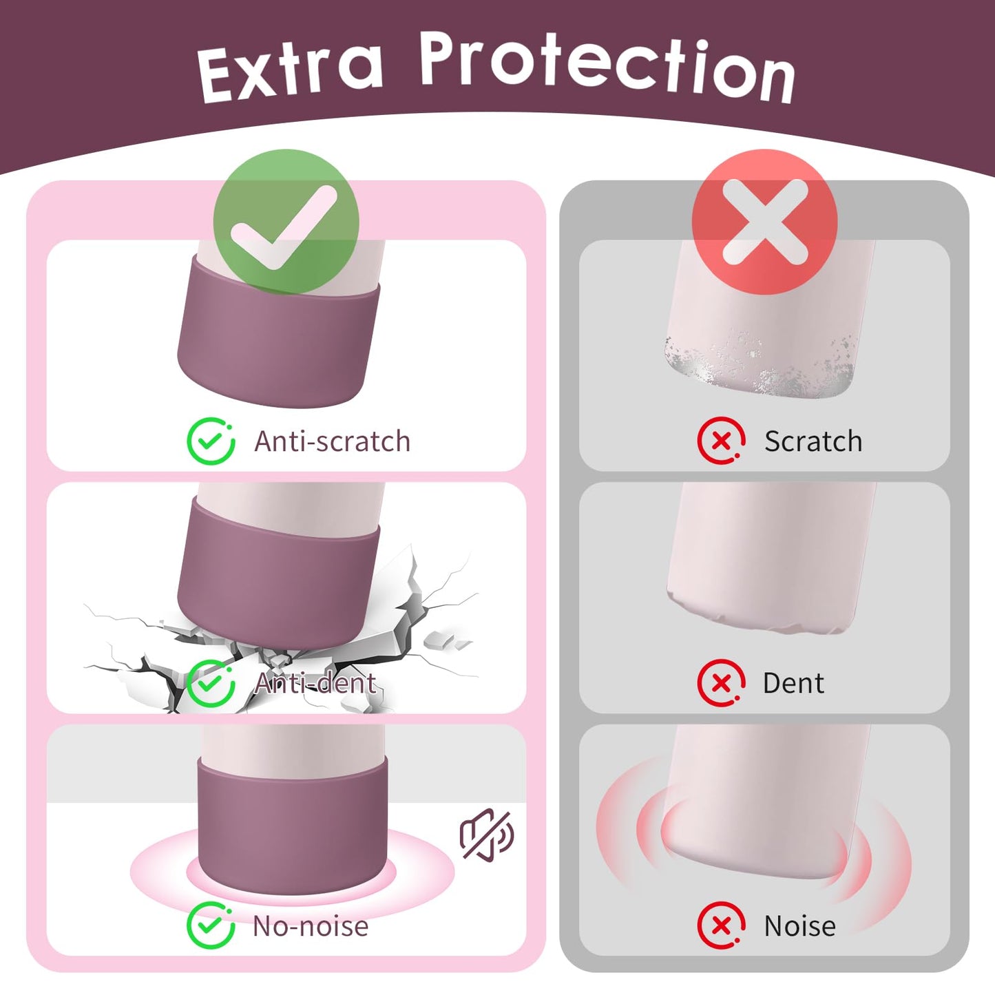 BKBY 2PCS Silicone Water Bottle Boot, Compatible with Owala 24oz 32oz 40oz, Protective Anti-Scratch & Anti-Dent No Noise Sleeve Cover for FreeSip/Twist/Flip Water Bottles (Mauve, 32oz)