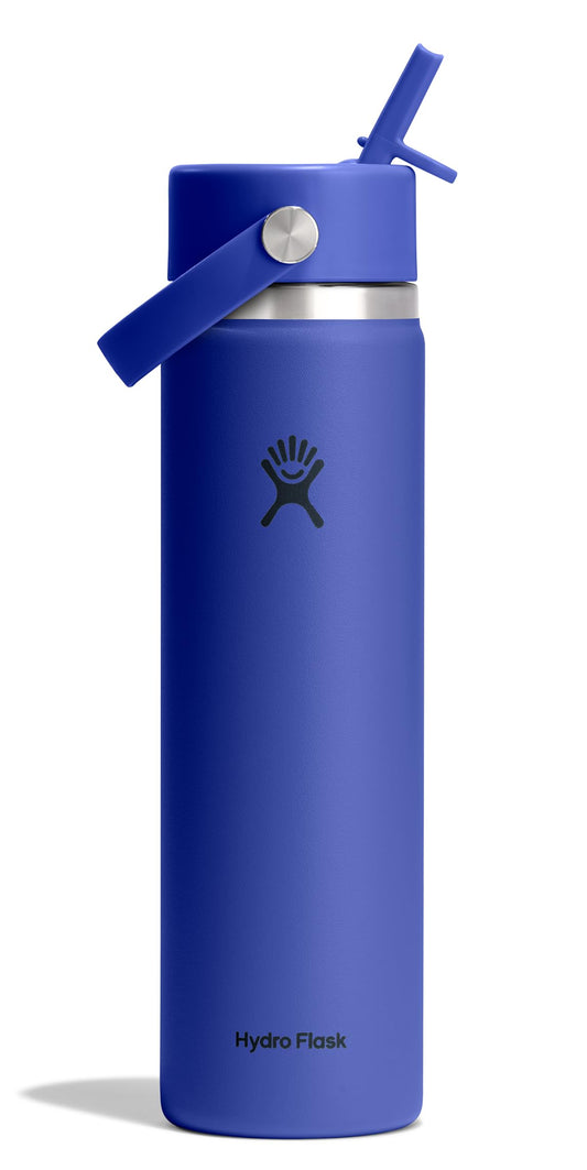 Hydro Flask Water Bottle - Insulated Stainless Steel - Wide Straw Lid, Non Spill, Leakproof in 24 Oz Capri Blue