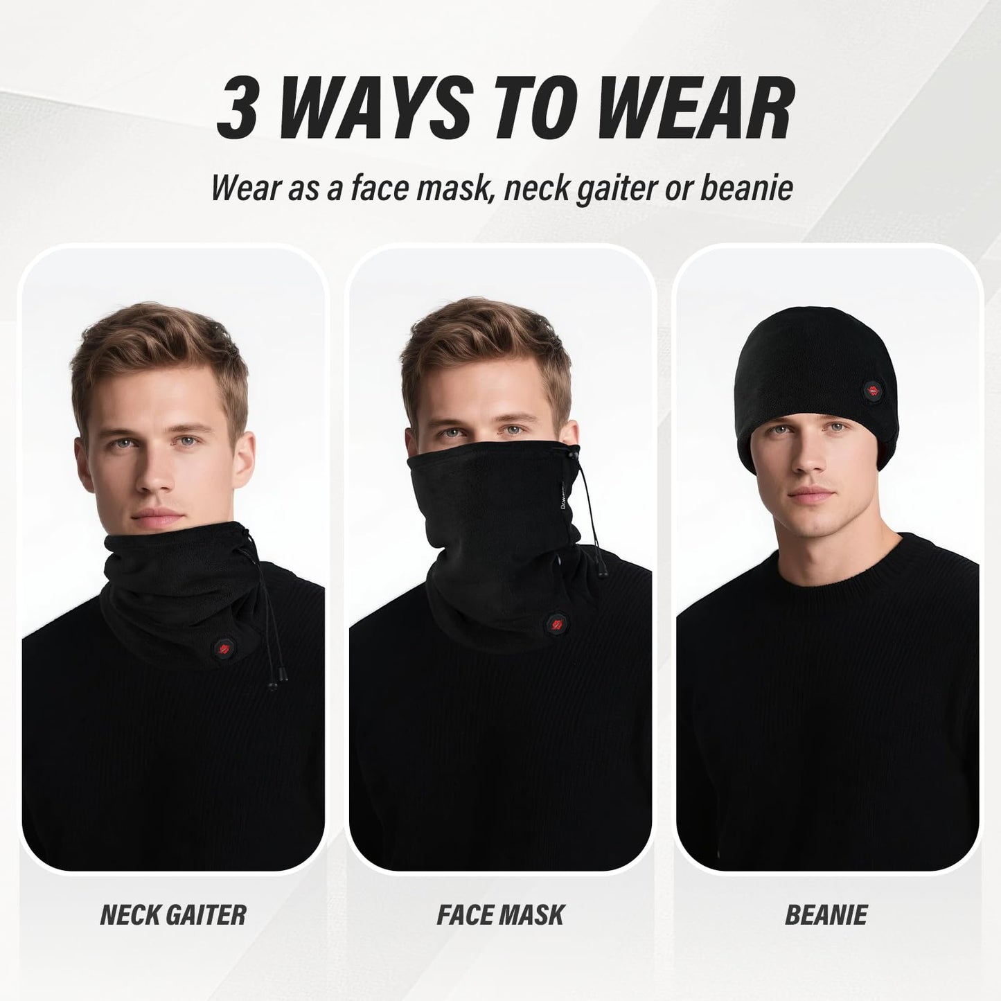 Dr.Warm Rechargeable Heated Neck Gaiter for Men & Women – Windproof Fleece Face Mask for Winter Sports, Running, Hiking, Cycling – Warm Battery-Powered Neck Warmer