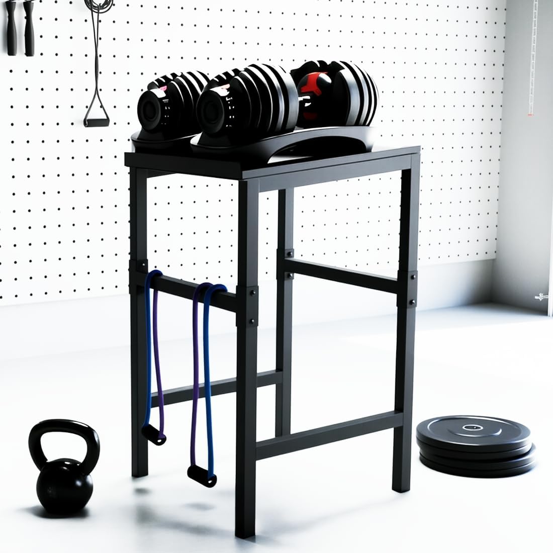 Regine Switzerland Heavy Duty Adjustable Dumbbell & Kettlebell Stand - Space-Saving Design, Non-Slip Base, 800 lbs Capacity