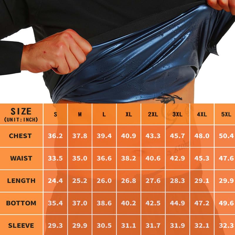 Men's Sauna Shirt - Long Sleeve Slimming Sweat Suit, Black Large