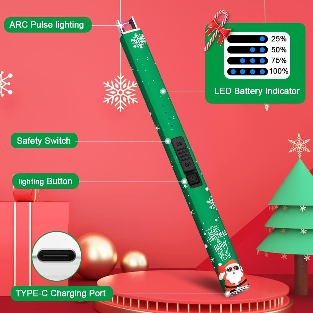 SUPRUS Electric Lighter - Windproof Flameless USB Rechargeable with Safety Lock | Christmas Green