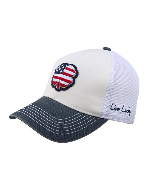 Black Clover, Unisex, USA 2T Vintage 3 Adjustable Hat, White Hat/3D USA Flag Clover, One Size