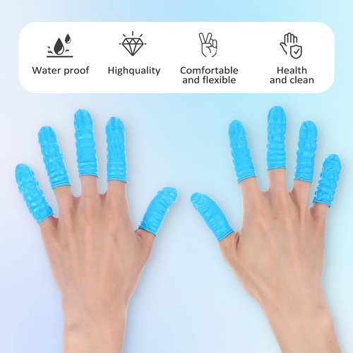 Kifmurase 400 PCS Large Disposable Nitrile Finger Cots, Non-allergenic No Powder Finger Protectors, Finger Covers for Beauty, Manicure, Massage, Electronic Repair (Blue)