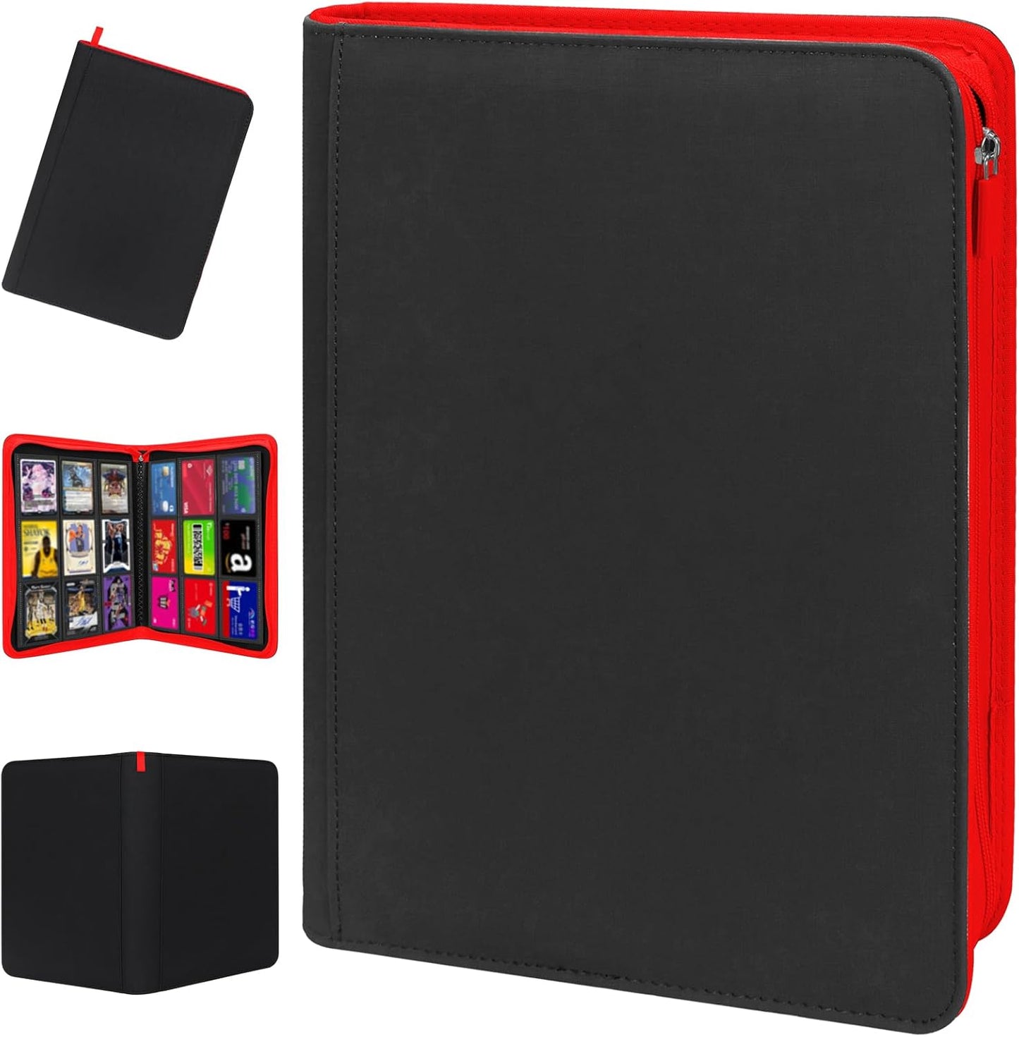 Skiennix Premium Trading Card Storage Album - 9 Pocket Zipper Binder for 360 Cards | Black & Red
