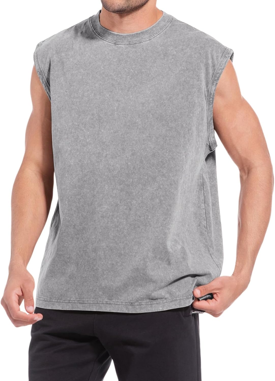 Wrenpies Sleeveless Muscle Cut Off Shirts - Acid Wash Cotton Gym Tank Tops for Men | Loose Fit Tees