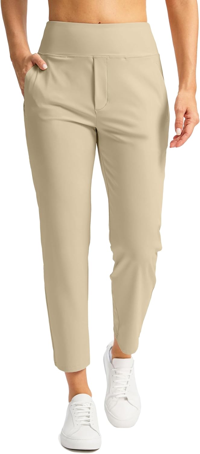 SANTINY Women's High-Waisted 7/8 Stretch Ankle Pants - 3 Pockets for Golf & Casual Travel