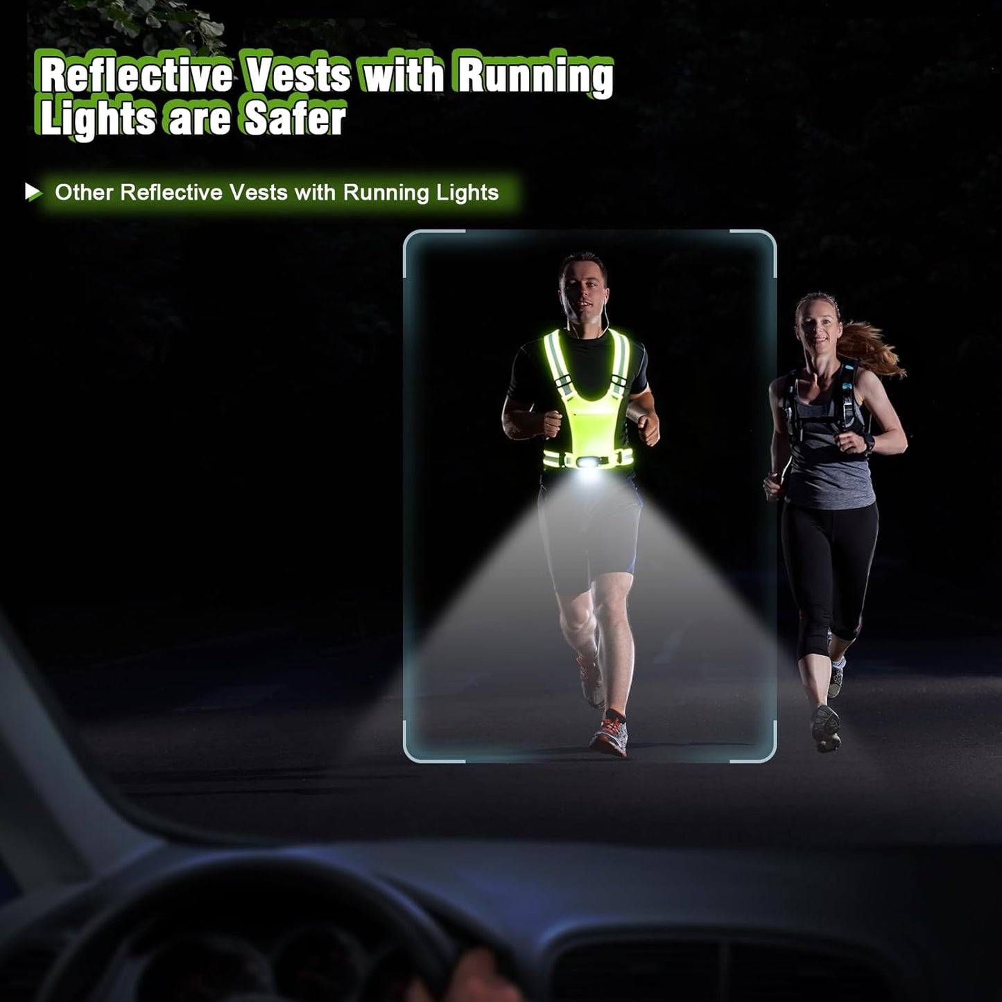Skiennix Reflective Running Vest - 3-Mode Motion Sensor Lights | 360° Visibility & Storage Pocket (Green)