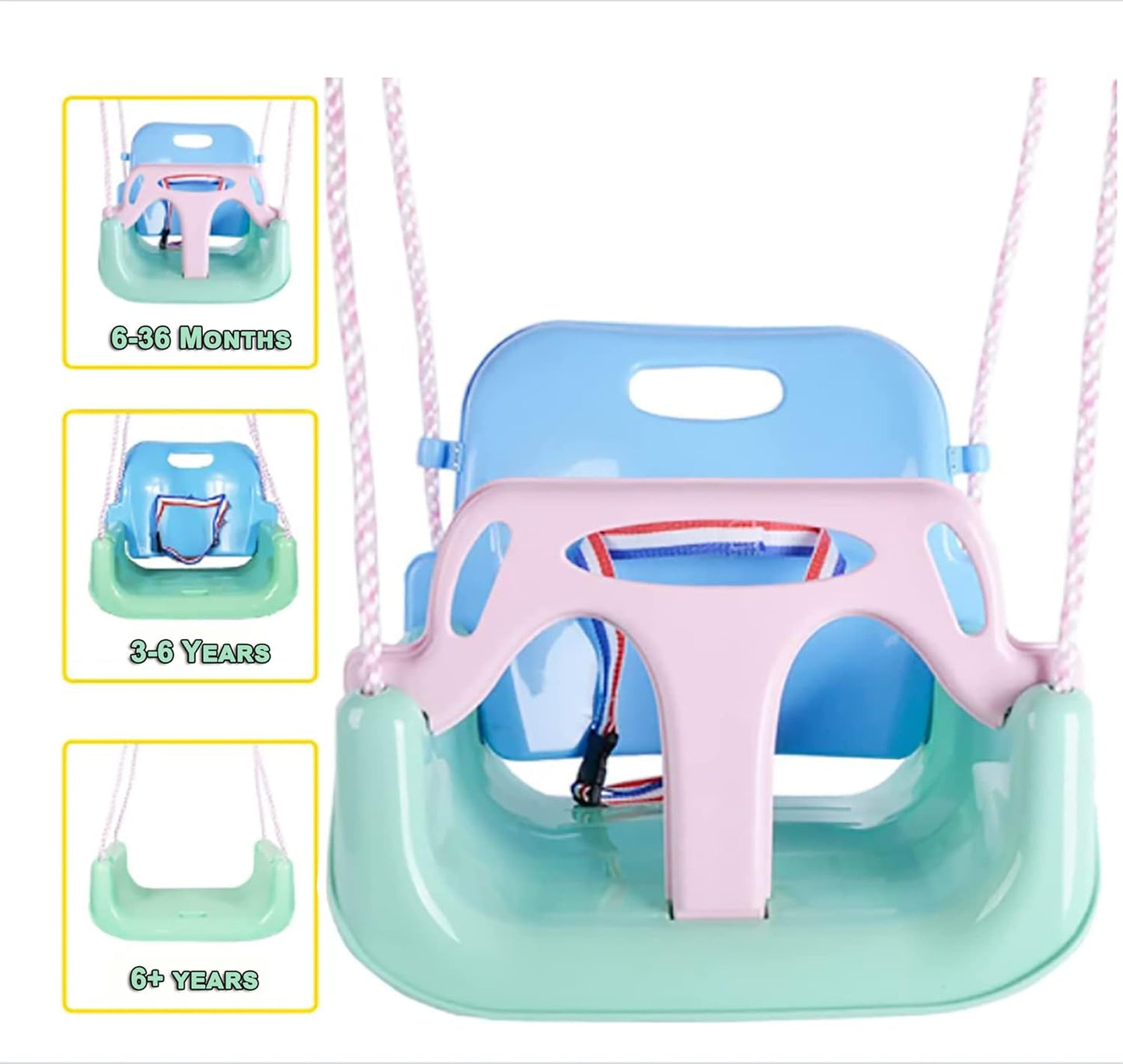 Skiennix 3-in-1 Swing | Anti-Flip Design for Toddlers to Teens | Macarons Color Outdoor Patio Chair (Light Green & Pink)