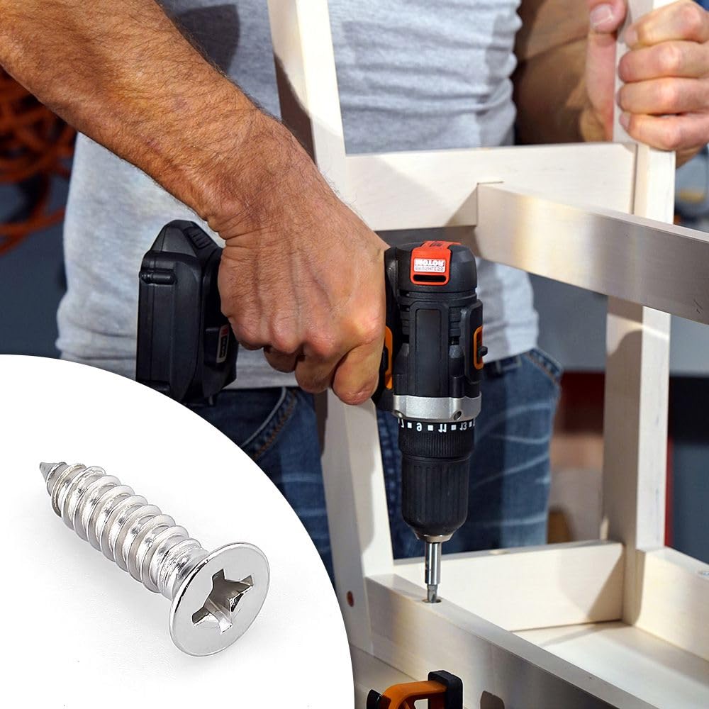 30 Pack #12 x 3 Flat Head Phillips Self Tapping Screws, 18-8 Stainless Steel 304, Countersunk Sheet Metal & Wood Screws, Corrosion Resistant Fasteners