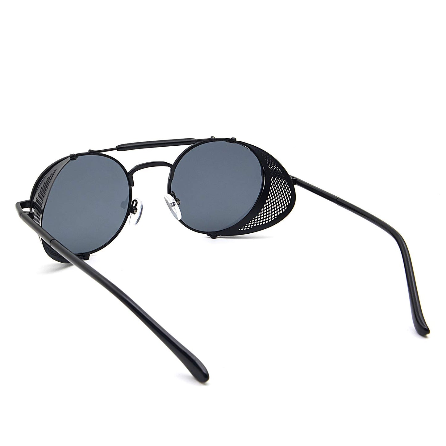 RONSOU Steampunk Style Round Vintage Sunglasses Retro Eyewear UV400 Protection Matel Frame black&grey
