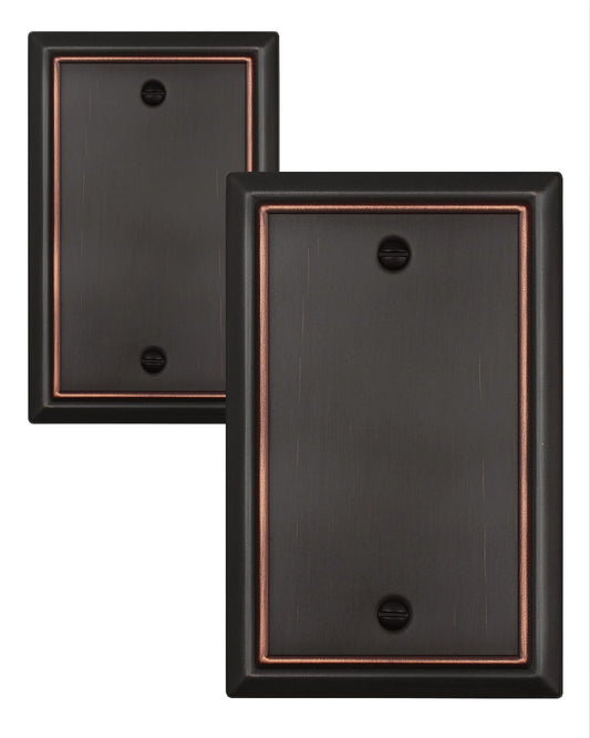ZILLSEA 2-Pack Aged Bronze Blank Outlet Covers, No Device Blank Wall Plate Cover for Unused Outlets/Switches, Durable Metal, 3.15''*4.88'', Midsize
