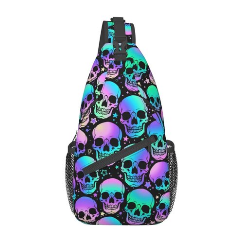 KMIVQGE Sugar Skull Rose Crossbody Backpack for Travel Hiking Chest Daypack Shoulder Sling Bag for Men Women Cycling Walking