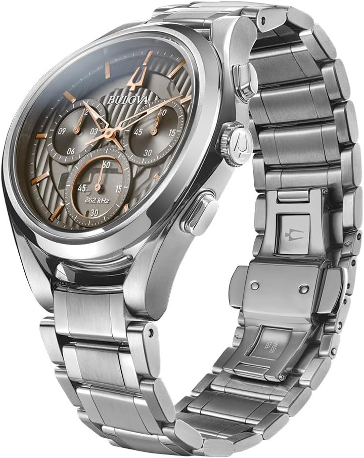 Bulova Curv Stainless Steel Watch - Grey Dial | 44mm | Sleek Design & Precision Timekeeping