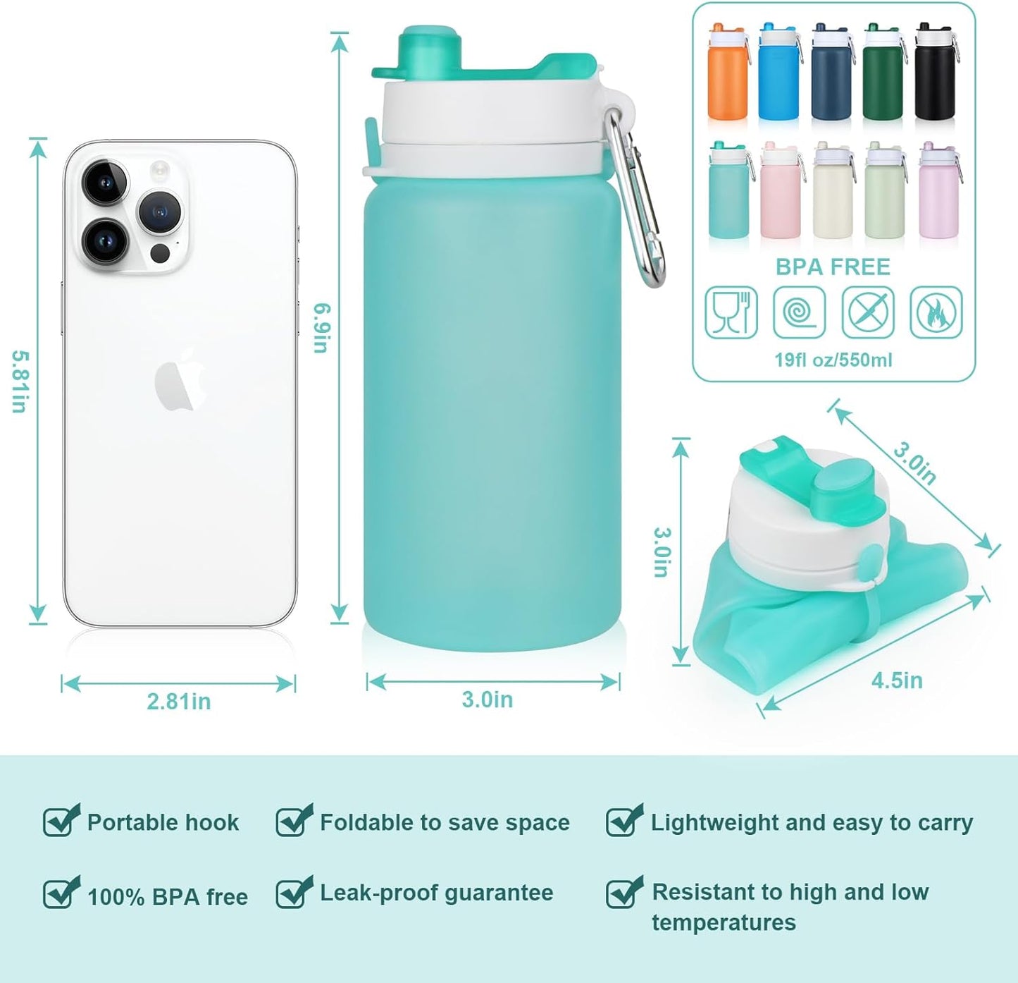 PLTCAT Collapsible Silicone Water Bottle - BPA Free, Lightweight & Leak-Proof | Ideal for Travel, Gym & Hiking