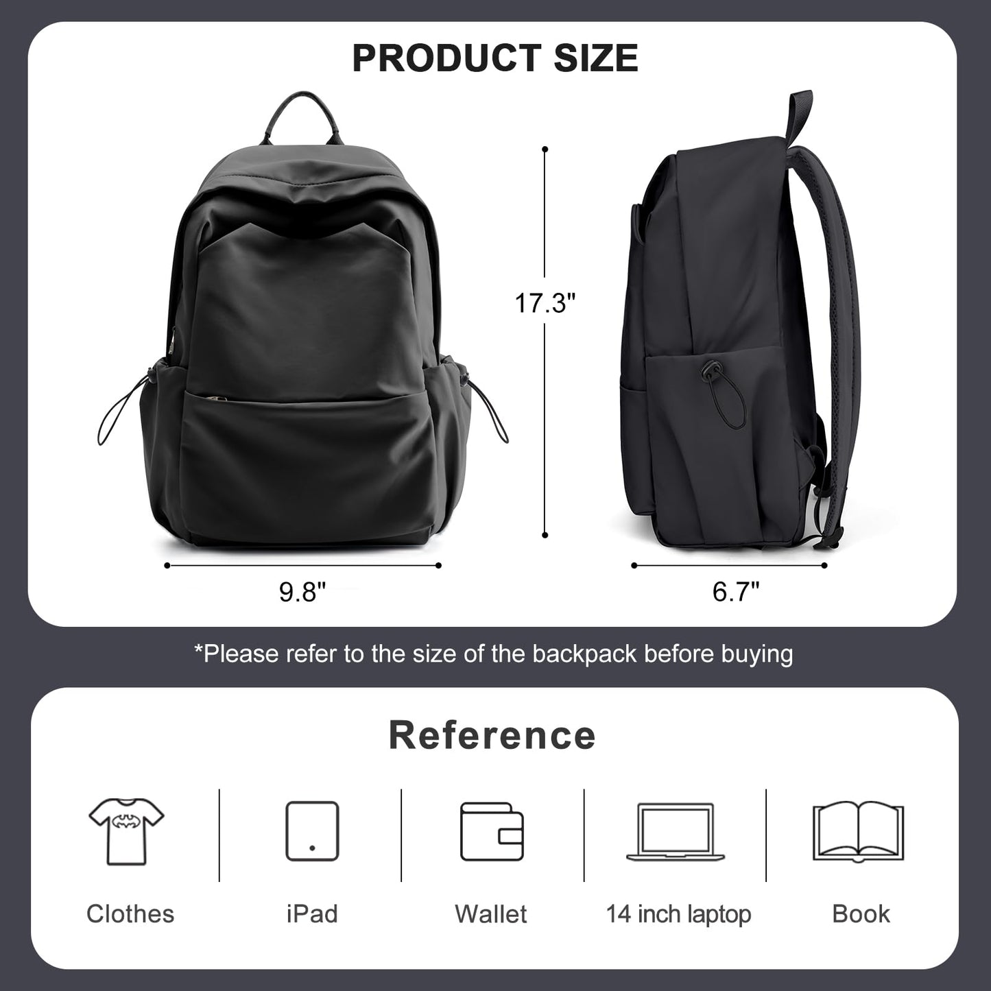 coofay Black Backpack For Women Small Backpacks For School Bag School Backpack For College Bookbag For Women Waterproof Gym Backpack For Men Book Bags