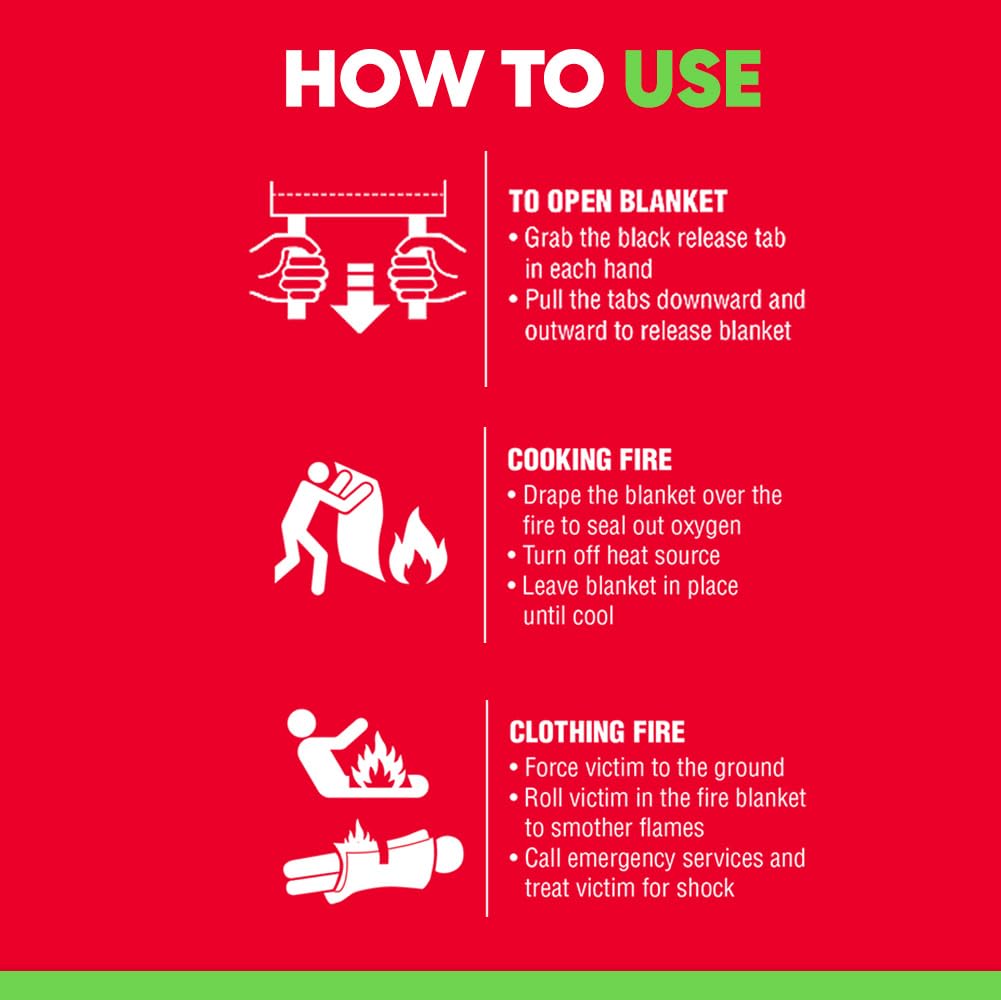 BURNBUSTER Emergency Fire Blanket - ASTM Certified Fire Suppression Blanket for Home, Kitchen, Grill, Camping, Car & More - 40" x 40" Flame Retardant Fabric, No Mess, Easy Deployment