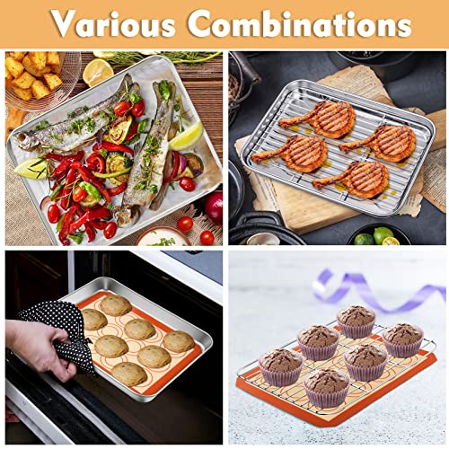 P&P CHEF 9-Inch Baking Sheet Pan with Cooling Rack & Silicone Mat Set