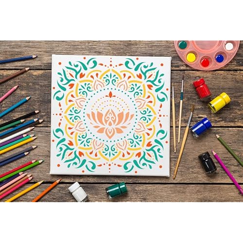 Wall Stencils for Painting Large Pattern, 9Pcs 12 Inch Mandala Stencils for Crafts on Wall Wood Furniture Floor Tile, Plastic Reusable Stencils for Home Decor and Other DIY Projects