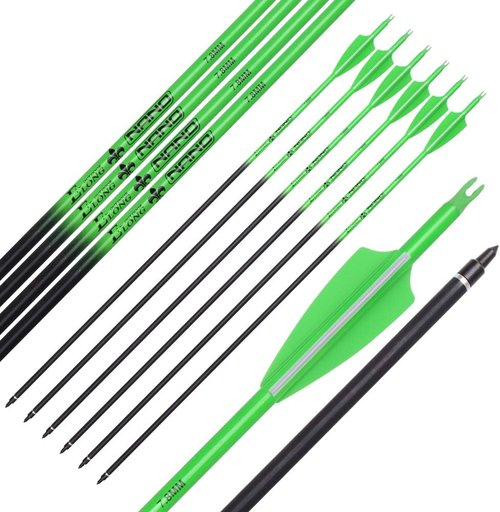 Elong 12PCS 28" Carbon Hunting Arrows - Spine 500 with 100 Grain Tips | Green/Orange