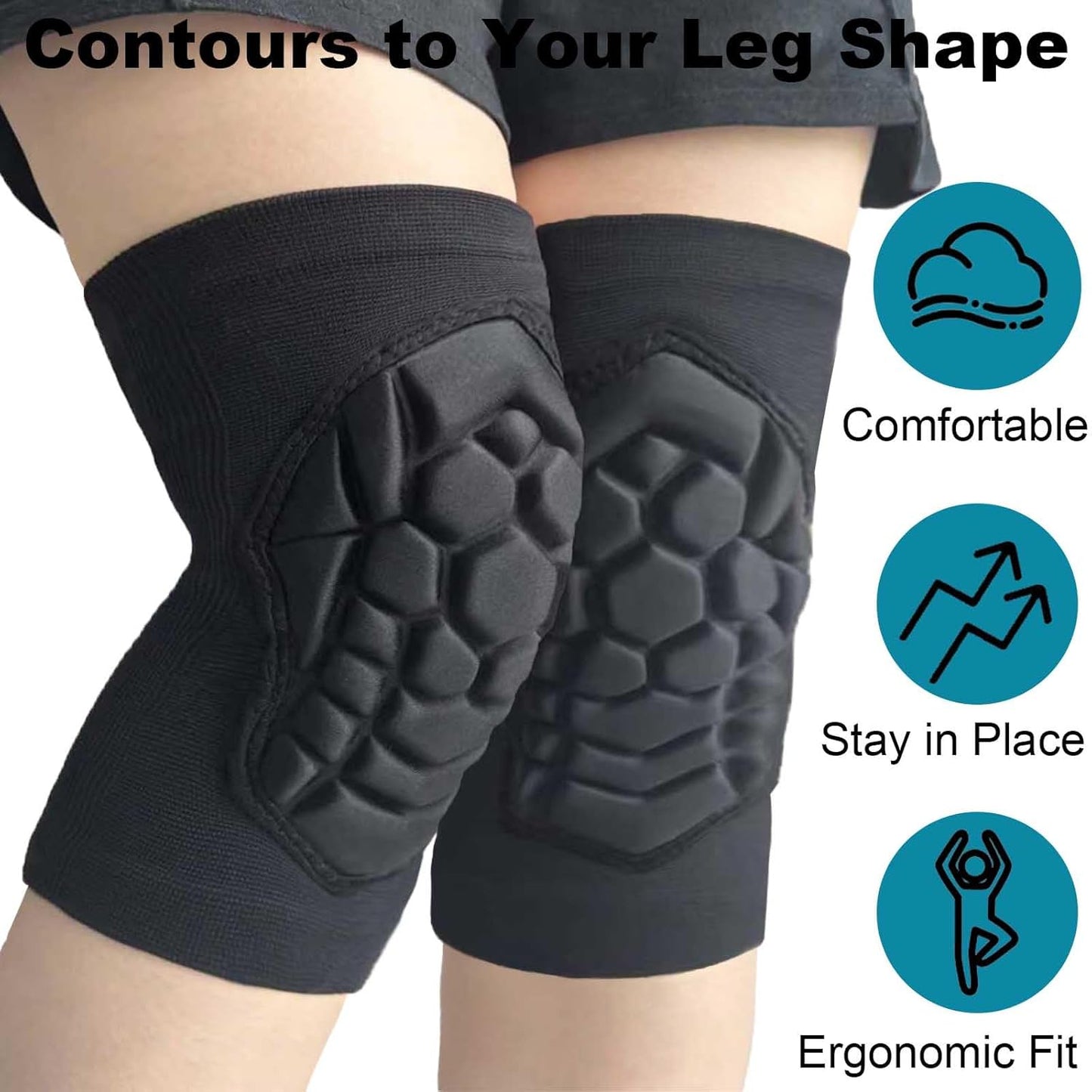Skiennix Knee Pads - Soft Elastic Compression Sleeves for Skating, Soccer, Yoga | Black, Large