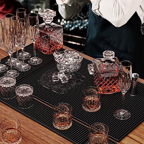 Noverlife 3PCS Black Rubber Bar Service Spill Mat, Barber Station Mat Flexible Bar Mat Set for Countertop, Waterproof Home Bar Mats Restaurant Service Mat Nonslip Drying Mat - 24x3 & 18x12 & 12x6inch