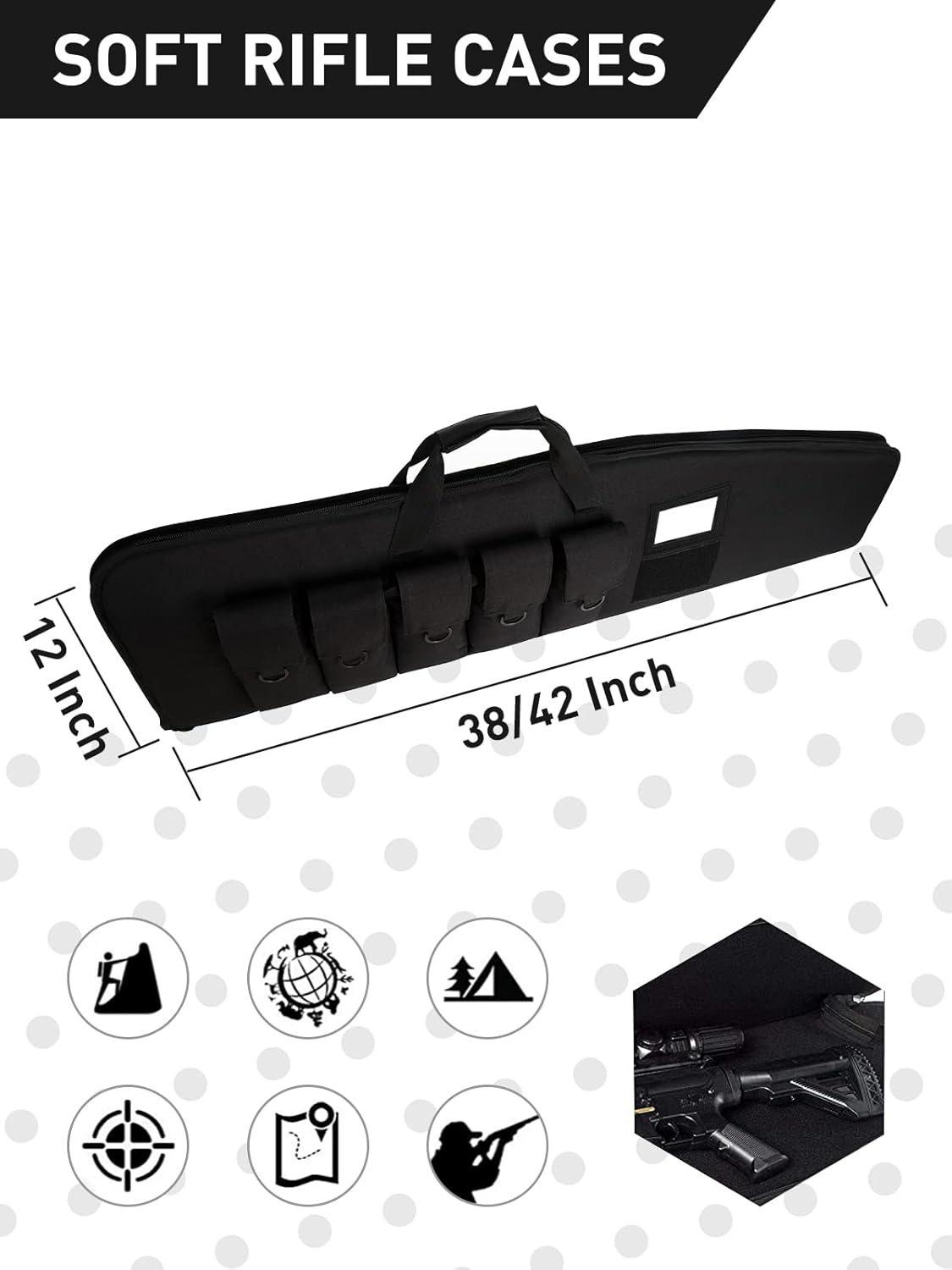 Soft Rifle Case by Scoped Range - Heavy Duty Gun Bag with 5 Pouches for Hunting | 34 Inch Black