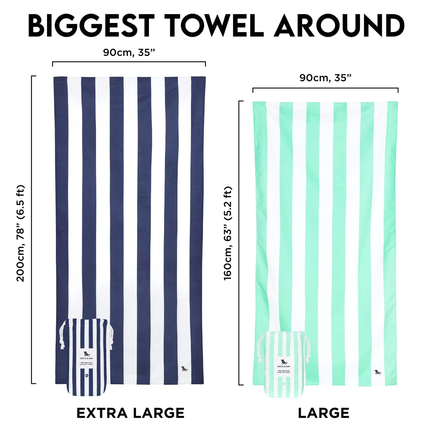 Dock & Bay Beach Towel - Quick Dry, Sand Free - Compact, Lightweight - 100% Recycled - Includes Bag - Cabana Light - Lombok Lilac - Large (160x90cm, 63x35)