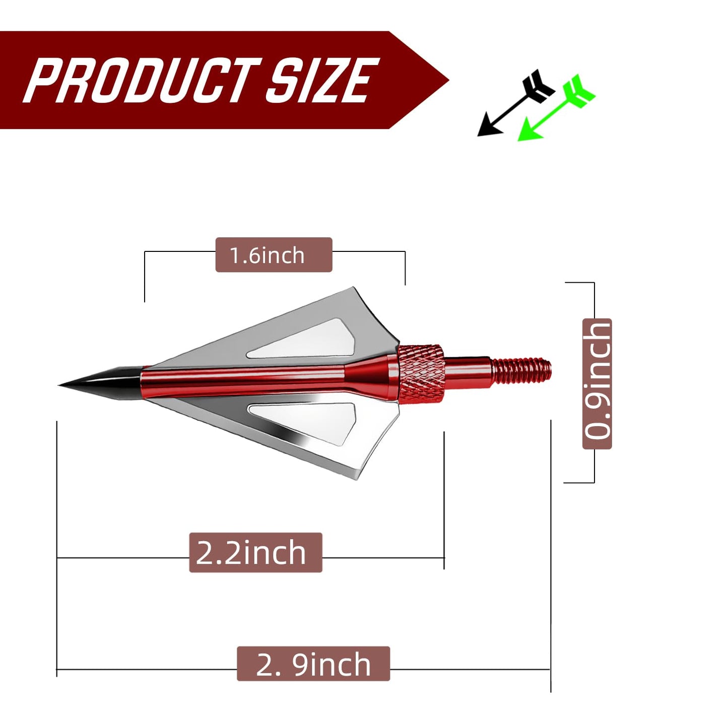 e5e10 12pcs Archery Broadheads 3 Fixed Steel Blade 100 Grain Hunting Arrowheads Fit for Compound Bow and Crossbow with One Black Plastic Portable Broadheads Case (Red-100 Grain)