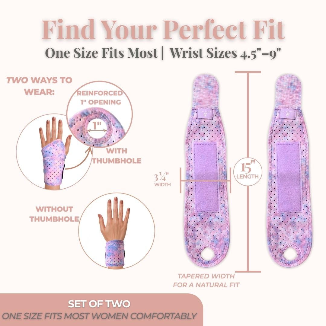 Activery Co. Carpal Tunnel Wrist Brace Left Hand, Right Hand for Women, Day or Night Compression Wrist Support Brace for Fitness, Keyboard Use, or Overnight Support, 2 Pack, Purple Tie Dye Print