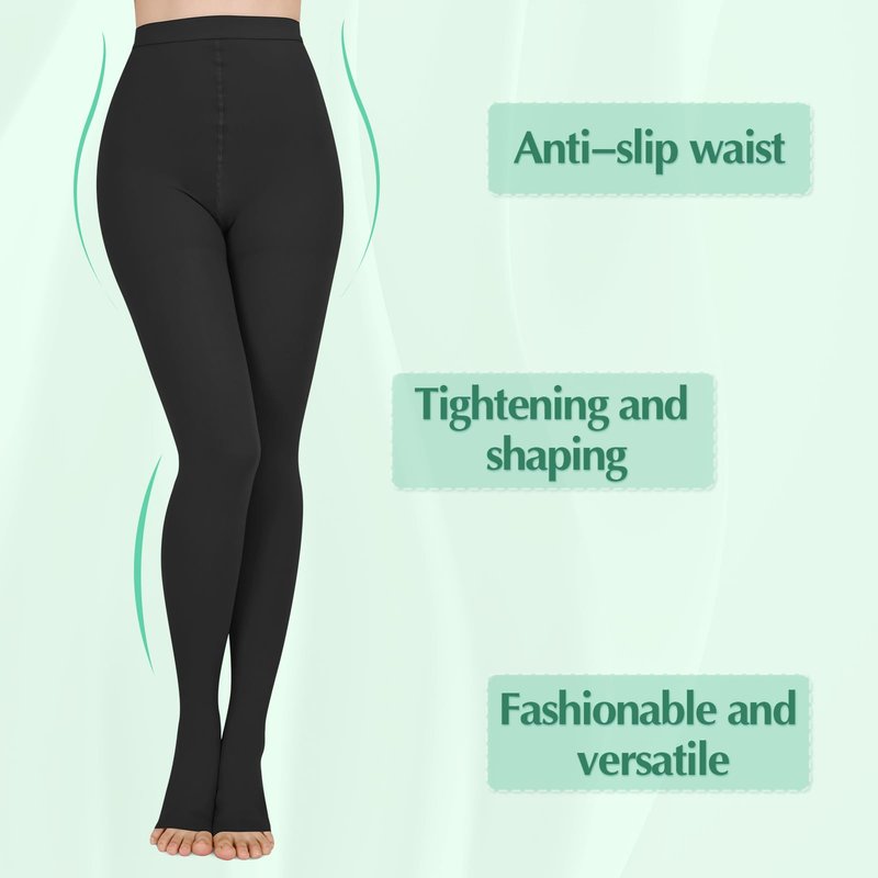 Wegitcs 20 - 30mmHg Compression Pantyhose,1 Pair or 2 Pairs Comfortable Compression Leggings,Open Toe Design,Medical Waist High Compression Stockings for Edema, Varicose Veins, Nurses, Athletes