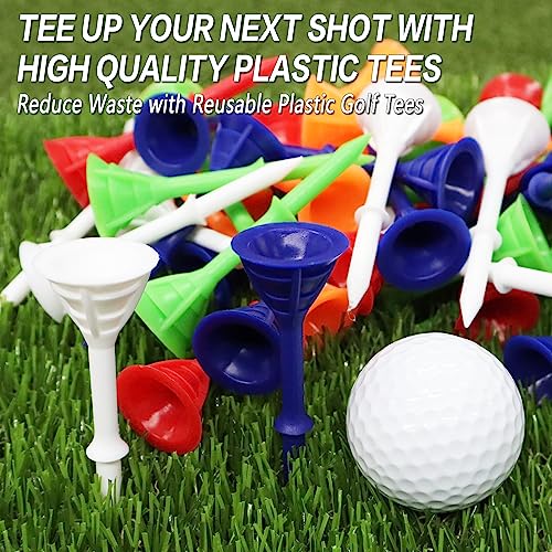Plastic Golf Tees - 3 1/4 Inch, Unbreakable, Multicolor - 24 Pack