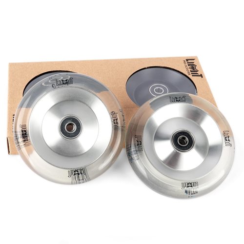 Limit Pro Scooter Wheels 110 x 26mm 2 Pcs Extra Width Transparent White PU High Resilience and Aluminum Metal Core ABEC-9 Bearings Installed for Pro BMX Trick scooters
