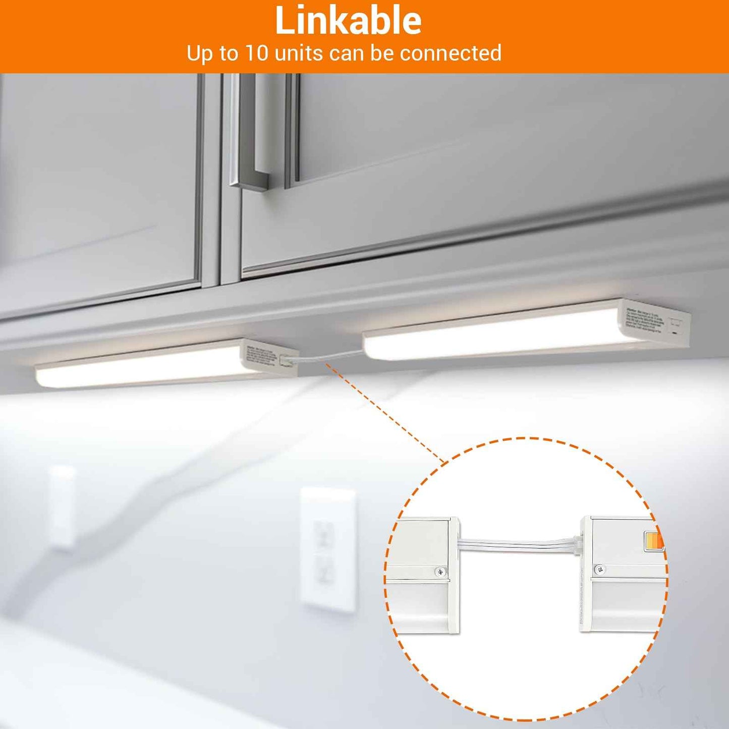 Dawnrise 24" Hardwired Under Cabinet Light (2 Pack), Linkable,1270 Lumens, 3 Color Selectable, Brightness Adjustable, Under Counter Lights for Kitchen, Wide Luminous Surface, White Finish, Metal Base