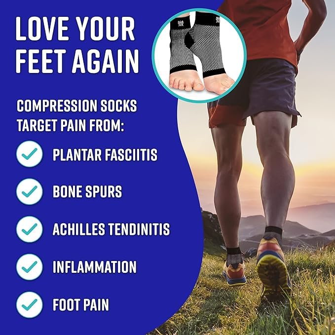 Compression Socks for Plantar Fasciitis Relief - Medium Black