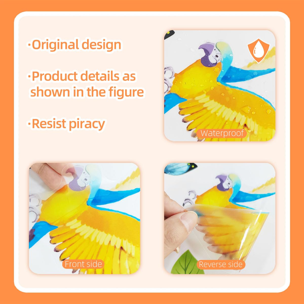 2 Sheets Jungle Wall Decals Peel and Stick Removable Vine Wall Stickers & Murals for Living Room Bedroom Vinyl Jungle Nursery Decor Tropical Wallpaper Green Plants Leaves Wall Decals with Parrot Birds